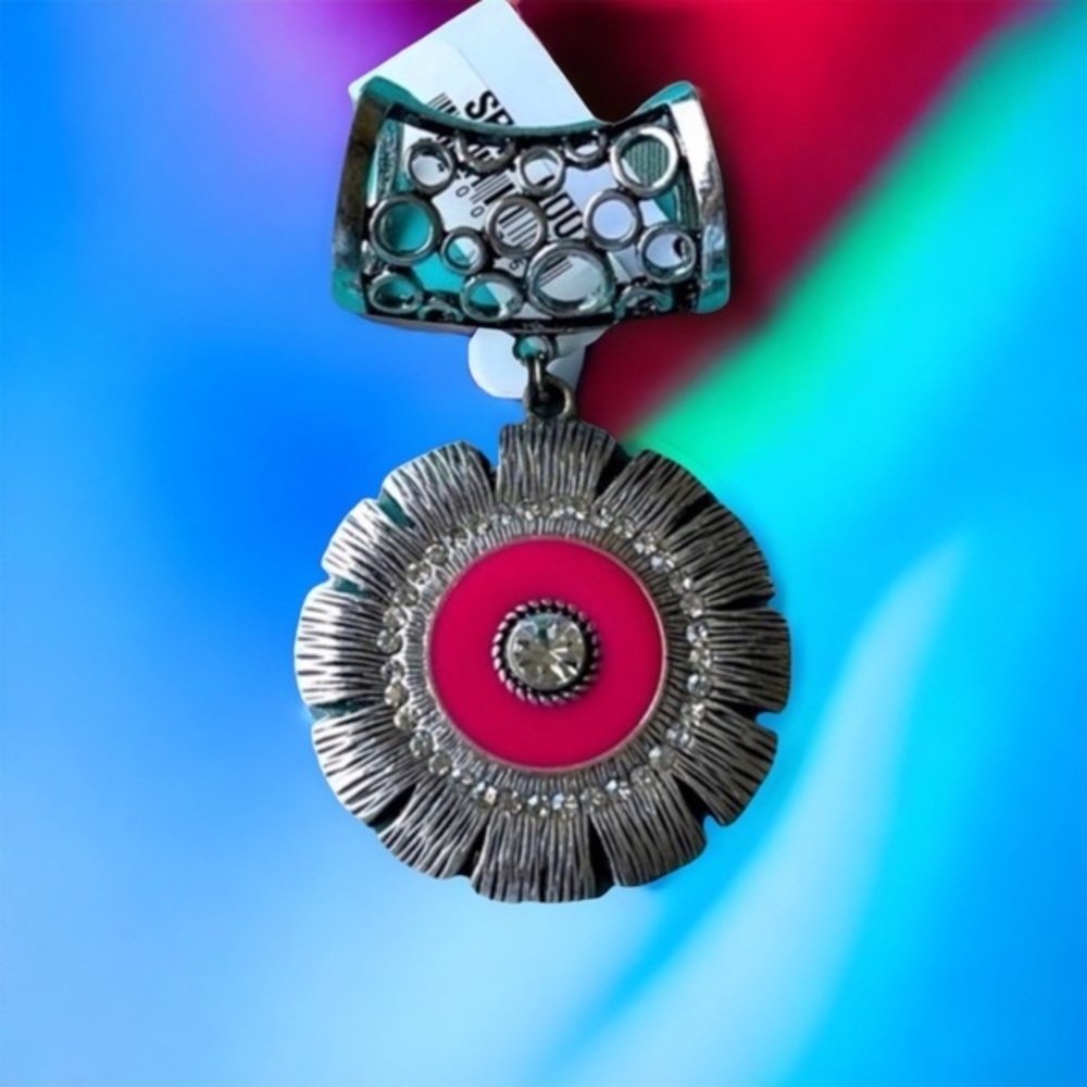 🫶🏻 Scarf Ring Pink Silver Floral Rhinestone